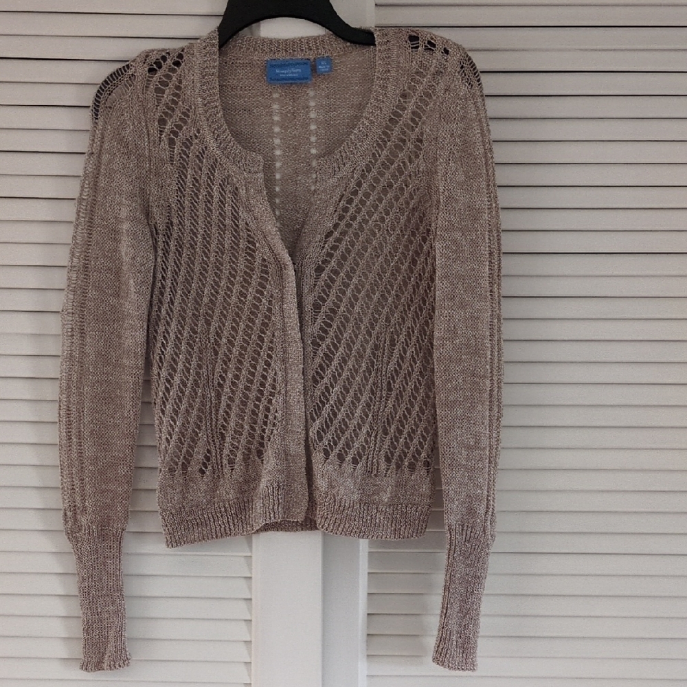 Simply Vera Vera Wang Open-Knit Snap Up Cardigan  Size XS. Taupe